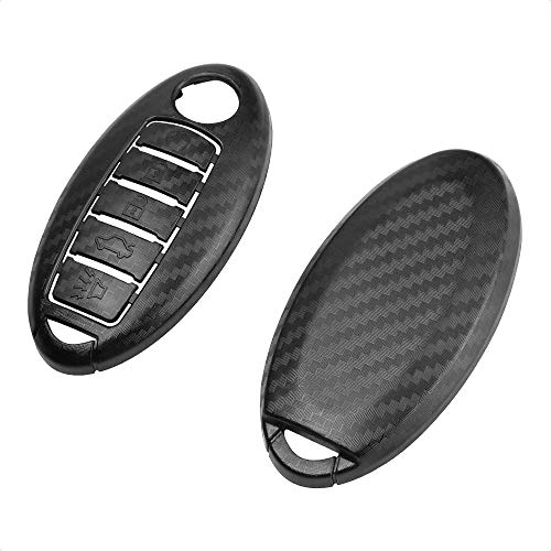 TANGSEN Smart Key Fob Case 3D Carbon Fiber ABS Plastic Emboss Cover for INFINITI JX35 Q50 Q60 QX56 QX60 QX80 for NISSAN ALTIMA ARMADA MAXIMA MURANO PATHFINDER ROGUE 5 Button Keyless Entry Remote