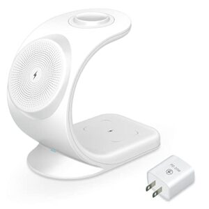 3 in 1 magnetic wireless charger, with 20w usb-c adapter, neluxfe charging station compatible with magsafe stand for apple iphone 14 13 12 plus pro max, iwatch 1-8, airpods (white)