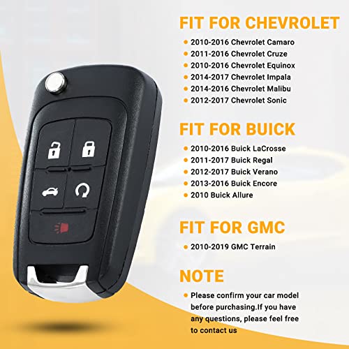 Car Key Fob Keyless Entry Remote Compatible with Chevy Cruze/Camaro/Impala/Equinox/GMC Terrain/Buick Lacrosse 2010 2011 2012 2013 2014 2015 2016 2017 5 Buttons Key for OHT01060512 (2 Packs)