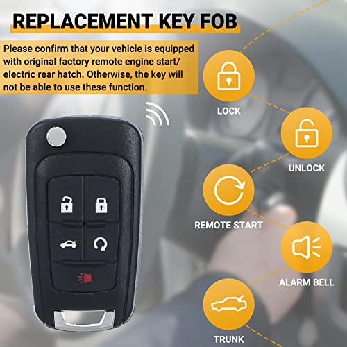 Car Key Fob Keyless Entry Remote Compatible with Chevy Cruze/Camaro/Impala/Equinox/GMC Terrain/Buick Lacrosse 2010 2011 2012 2013 2014 2015 2016 2017 5 Buttons Key for OHT01060512 (2 Packs)