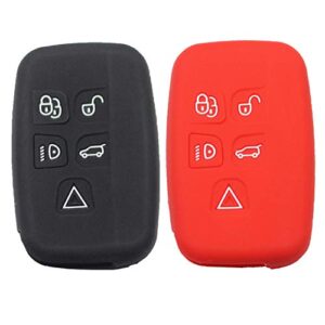 btopars 2pcs smart key fob silicone case cover protector holder compatible with land rover 2013-2014 lr2 2010-2018 lr4 2015-2018 discovery 2011-2018 range rover sport evoque black red