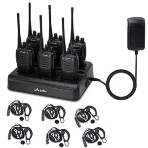 ansoko walkie talkies for adults long range rechargeable 2-way radio walkie talkie with 6-bank gang charger and spare batteries (6 pack)