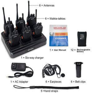 Ansoko Walkie Talkies for Adults Long Range Rechargeable 2-Way Radio Walkie Talkie with 6-Bank Gang Charger and Spare Batteries (6 Pack)