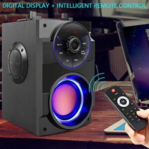 Bluetooth, Portable Wireless Speaker with Subwoofer Heavy Bass, 2 Loud , LED Lights, FM Radio, Remote Control, MP3 Player Powerful, Suitable for Travel, Indoor and Outdoor