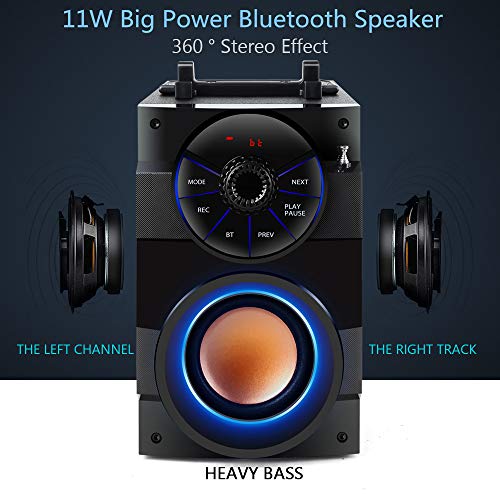 Bluetooth, Portable Wireless Speaker with Subwoofer Heavy Bass, 2 Loud , LED Lights, FM Radio, Remote Control, MP3 Player Powerful, Suitable for Travel, Indoor and Outdoor