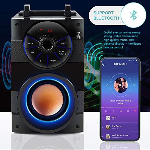 Bluetooth, Portable Wireless Speaker with Subwoofer Heavy Bass, 2 Loud , LED Lights, FM Radio, Remote Control, MP3 Player Powerful, Suitable for Travel, Indoor and Outdoor