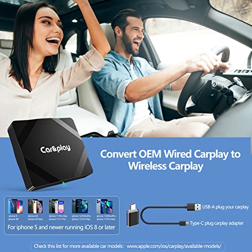Okubukai Wireless CarPlay Adapter, 2023 Newest Apple CarPlay Wireless Dongle for Wired CarPlay Cars, 5-10 Seconds Auto Connect-iPhone 5.8GHz WiFi,Use Easily Multimedia Magic Box Carplay Streaming