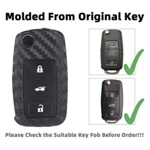 iSaddle for VW Key Fob Cover - Carbon Fiber Pattern Car Key Fob Protector for Volkswagen GTI Golf Passat Rabbit Beetle MK6 Tiguan Touran Antitheft Keyless Entry Holder Smart Key Case/w Keychain