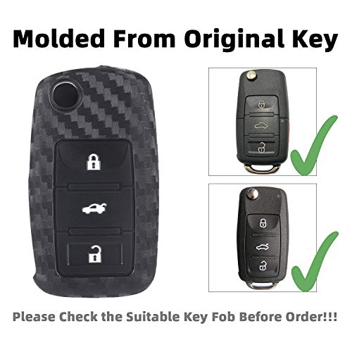 iSaddle for VW Key Fob Cover - Carbon Fiber Pattern Car Key Fob Protector for Volkswagen GTI Golf Passat Rabbit Beetle MK6 Tiguan Touran Antitheft Keyless Entry Holder Smart Key Case/w Keychain