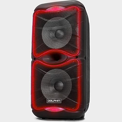 Dolphin SP-212RBT Portable Bluetooth Party Speaker with Lights and PA System with Expandable Battery