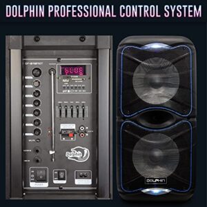 Dolphin SP-212RBT Portable Bluetooth Party Speaker with Lights and PA System with Expandable Battery