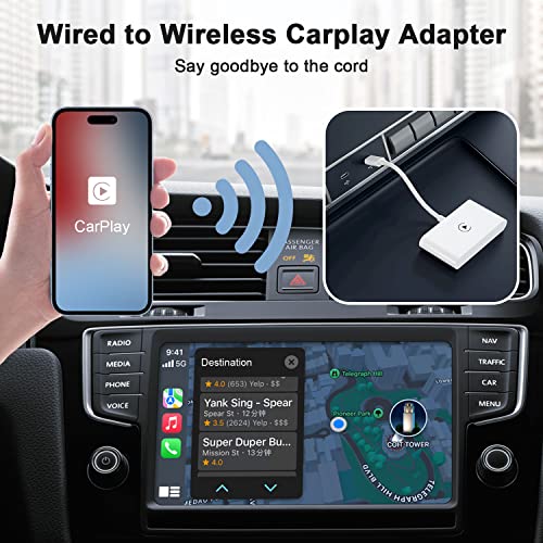 Wireless CarPlay - Wired CarPlay Convert Cars Wireless CarPlay，Wireless CarPlay Adapter，Apple CarPlay Wireless Adapter，Wireless Fast and Easy Use Fit for Cars from 2015 & iPhone iOS 10+(White)