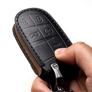 DLUBCZ KeyChain Fob Cover Case Compatible with Jeep or Dodge Keyless Remote Control For Grand Cherokee Challenger Charger Dart Durango Journey Chrysler 200 300 etc. (A-Black)