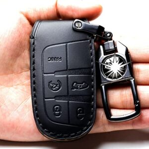 DLUBCZ KeyChain Fob Cover Case Compatible with Jeep or Dodge Keyless Remote Control For Grand Cherokee Challenger Charger Dart Durango Journey Chrysler 200 300 etc. (A-Black)