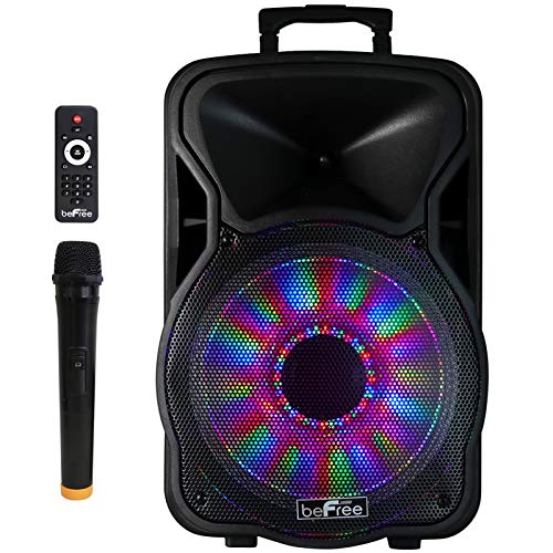 beFree Sound 12 Inch 2500 Watt Bluetooth Rechargeable Portable Party PA Speaker with Illuminating Lights,Black,BFS-12 Portable Speaker