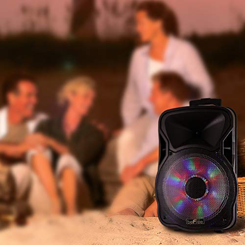 beFree Sound 12 Inch 2500 Watt Bluetooth Rechargeable Portable Party PA Speaker with Illuminating Lights,Black,BFS-12 Portable Speaker