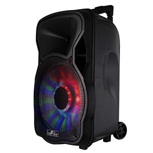 beFree Sound 12 Inch 2500 Watt Bluetooth Rechargeable Portable Party PA Speaker with Illuminating Lights,Black,BFS-12 Portable Speaker