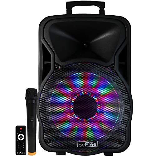 beFree Sound 12 Inch 2500 Watt Bluetooth Rechargeable Portable Party PA Speaker with Illuminating Lights,Black,BFS-12 Portable Speaker