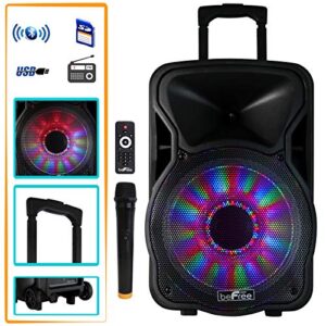 beFree Sound 12 Inch 2500 Watt Bluetooth Rechargeable Portable Party PA Speaker with Illuminating Lights,Black,BFS-12 Portable Speaker