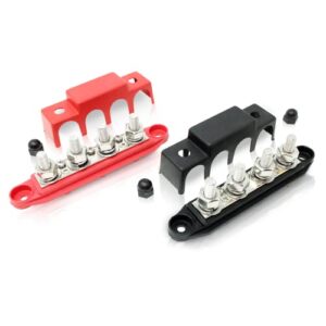4 post power distribution block bus bar pair with cover – made in the usa – 250 amp rating – marine bus bar, automotive, and solar wiring – battery terminal distribution block – (set of 2)(5/16”)