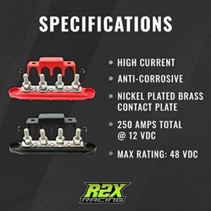 4 Post Power Distribution Block Bus Bar Pair with Cover - Made in The USA - 250 Amp Rating – Marine Bus Bar, Automotive, and Solar Wiring – Battery Terminal Distribution Block - (Set of 2)(5/16”)