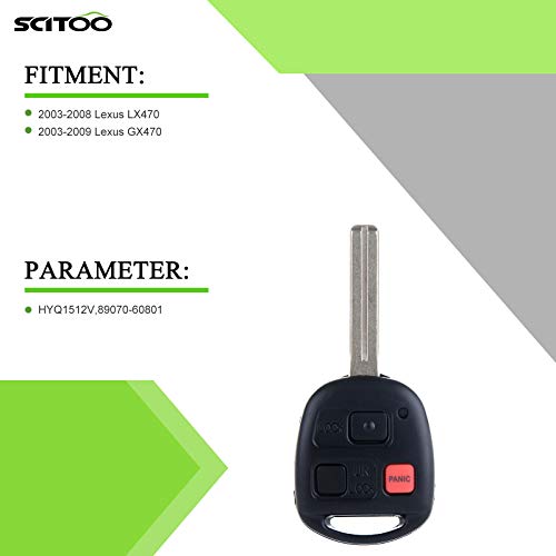 SCITOO 1pc 3 Buttons Key Fob Keyless Entry Remote fit for Lexus LX470 03-08 for Lexus GX470 03-09 FCC 89070-60801 HYQ1512V