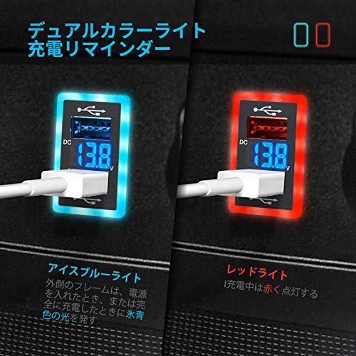 MICTUNING Upgraded Dual USB Port 6.4A QC3.0 Quick Charger with Blue LED Digital Voltmeter Replacement for Toyota, Compatible with Cellphone iPad PDA Laptop GPS (Surface Size 1.3 x 0.9 inches)
