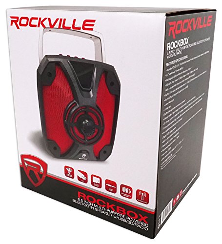 Rockville ROCKBOX 6.5" 100 Watt Portable Rechargable Bluetooth Speaker w USB/SD, Black, 6.5"