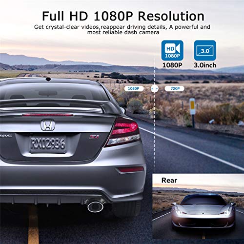 ORSKEY Dash Cam Front and Rear 1080P Full HD Dual Dash Camera in Car Camera Dashboard Camera Dashcam for Cars 170 Wide Angle with 3.0" LCD Display Night Vision and G-Sensor【2023】