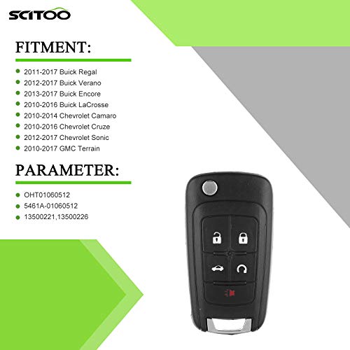 SCITOO 1X Key Fob Case 10-17 for Buick Allure Encore Lacrosse Regal Verano for Chevy Camaro Cruze Equinox Impala Malibu Sonic for GMC Terrain Keyless Entry Remote Flip OHT01060512