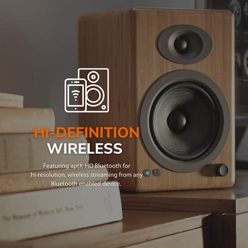 Audioengine A5+ Plus Powered Bluetooth Speakers and DS2 Desktop Speaker Stands Bundle (Bamboo)