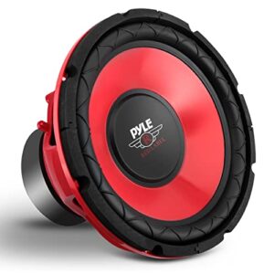 pyle car vehicle subwoofer audio speaker – 10 inch red electro-plated cone, red plastic basket, 1.5” kapton voice coil, 4 ohm impedance, 600 watt power, for vehicle stereo sound system – pyle plw10rd