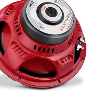 Pyle Car Vehicle Subwoofer Audio Speaker - 10 Inch Red Electro-Plated Cone, Red Plastic Basket, 1.5” Kapton Voice Coil, 4 Ohm Impedance, 600 Watt Power, for Vehicle Stereo Sound System - Pyle PLW10RD