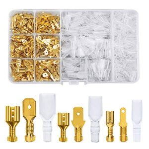 fixitok 480pcs quick splice 2.8/4.8/6.3mm male female wire spade connector wire crimp terminal block with insulating sleeve assortment kit for electrical wiring car audio speaker (golden)