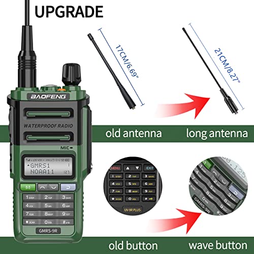 GMRS Radio Baofeng GMRS-9R 5W Rechargeable Two Way Radio for Adults,Waterproof IP67,NOAA Scanning&Receiving with Extra Original Battery,Programming Cable,Tactical Antenna,Speaker Mic,Tactical Bag