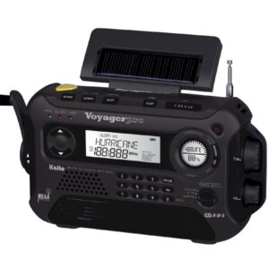 Kaito Voyager Pro KA600 Digital Solar Dynamo Crank Wind Up AM/FM/LW/SW & NOAA Weather Emergency Radio with Alert & RDS, Flashlight and Reading Lamp + Smart Phone Charger, Black