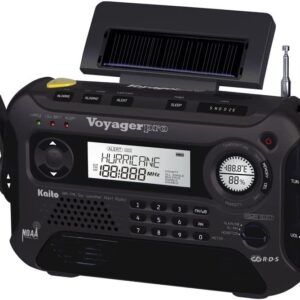 Kaito Voyager Pro KA600 Digital Solar Dynamo Crank Wind Up AM/FM/LW/SW & NOAA Weather Emergency Radio with Alert & RDS, Flashlight and Reading Lamp + Smart Phone Charger, Black
