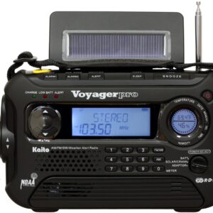Kaito Voyager Pro KA600 Digital Solar Dynamo Crank Wind Up AM/FM/LW/SW & NOAA Weather Emergency Radio with Alert & RDS, Flashlight and Reading Lamp + Smart Phone Charger, Black