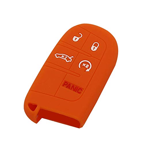 BTSMONE Silicone 5 Buttons Smart Key Fob Remote Cover Case Keyless Entry Protector Bag for Jeep Grand Cherokee Dodge Challenger Charger Dart Durango Journey Chrysler 300 Orange