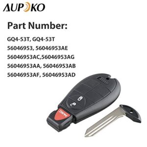 Aupoko GQ4-53T Keyless Entry Remote Key Fob, 3 Buttons Smart Key 56046953,56046953AE, 56046953AC,56046953AG, Compatible with Dodge Ram 1500 2500 3500