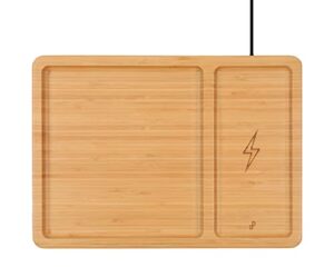[pj collection] bamboo organizer valet tray with wireless charging, desk and night stand organizer, 2 in 1, 15w charging station，wireless charging station
