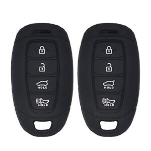 lemsa 2pcs 4 buttons silicone smart remote key fob cover case protector holder for hyundai kona santa fe azera grandeur ig 2019 2020, black