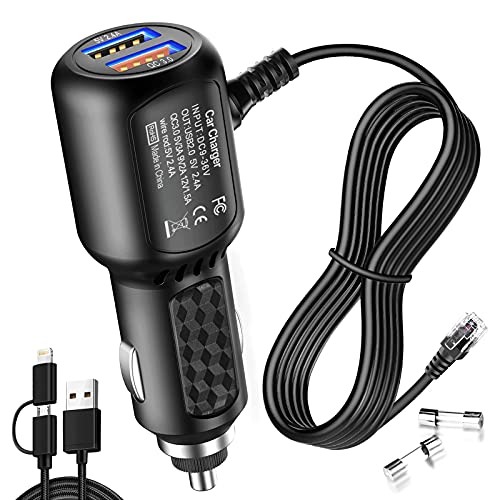 Radar Detector Power Cord,for Uniden Escort Valentine Beltronics Passport Cobra etc Radar Detector,with Dual USB QC3.0 Quick Charger（RJ11