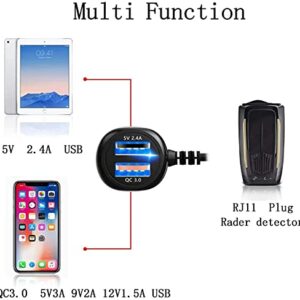 Radar Detector Power Cord,for Uniden Escort Valentine Beltronics Passport Cobra etc Radar Detector,with Dual USB QC3.0 Quick Charger（RJ11