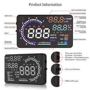 Arestech 5.5 inches A8 OBD2 Windshield HUD Head Up Display with Display RPM MPH Speeding Warning Fuel Consumption Temperature