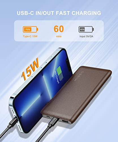Portable Charger Built in Cable 10000mAh Power Bank Slim External Phone Charger Lightweight Battery Backup Charger Cell Phone Battery Pack Fast Portable Power Pack Compatible with iPhone, Android