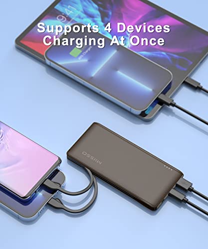 Portable Charger Built in Cable 10000mAh Power Bank Slim External Phone Charger Lightweight Battery Backup Charger Cell Phone Battery Pack Fast Portable Power Pack Compatible with iPhone, Android