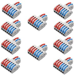 tatoko 10pcs mini fast wire connector universal wiring cable connector push-in conductor terminal block two in and six out
