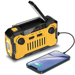 megatek noaa emergency weather radio with 5000mah phone charger, hand-crank/solar/battery powered survival radio with am/fm, sos alarm, flashlight & reading light, usb-c rechargeable [2022-new]