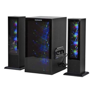 magnavox mht990 2.1 home entertainment system with bluetooth wireless technology and color changing lights in black | aux port | subwoofer with 2 speakers | pulsing lights |